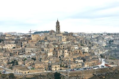 High angle view of buildings in city