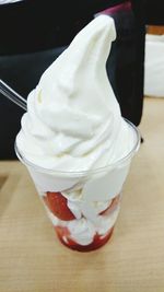 Close-up of ice cream on table