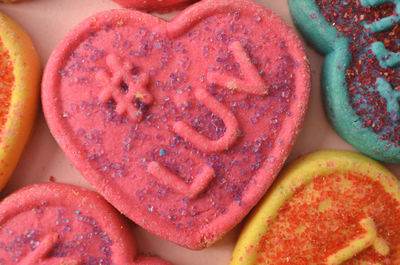 Close up of pink hashtag valentine cookies heart shape 