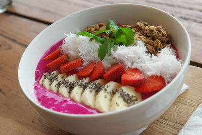 Close-up of ice cream in bowl on table