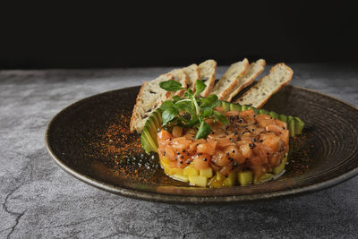 Close-up of food in plate on table