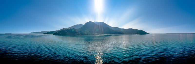 Panoramic view of sea against blue sky