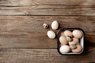 High angle view of eggs on table