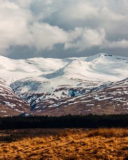 Scenic view of snowcapped mountains against sky