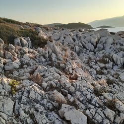 Scenic view of seaside and beach during sunset in albania