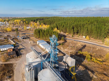 High angle view of trees on field against sky