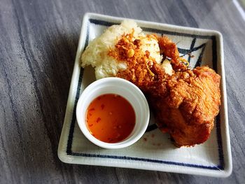 High angle view of serving food in plate