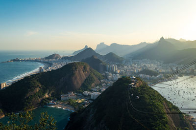 Amazing overview of the southern coast of rio de janeiro in brazil and of the gondola to the sugarlo