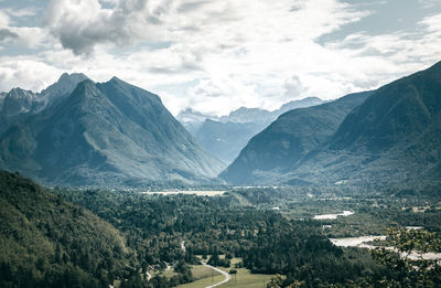 Scenic view of snowcapped mountains against sky