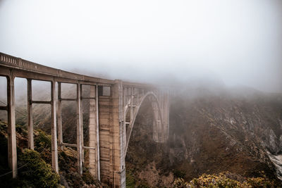 Bridge against sky during foggy weather. big sur.