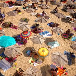 High angle view of people on floor