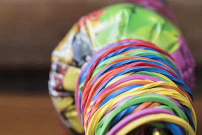 Close-up of multi colored candies on table