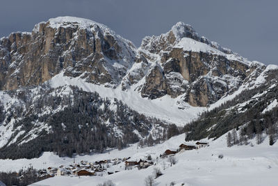 Scenic view of snow covered mountains against sky