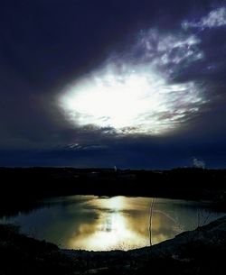 Scenic view of lake against dramatic sky