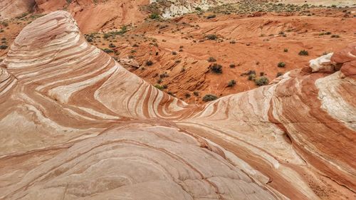 High angle view of rock formations on land