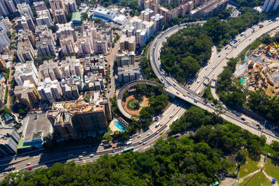 Aerial view of modern buildings in city