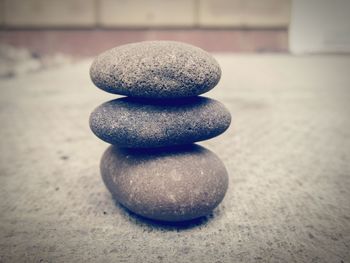 Close-up of stone stack on pebbles