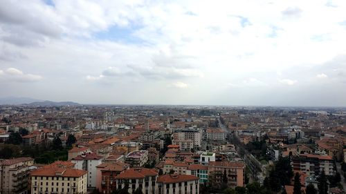 High angle shot of townscape against sky