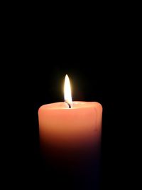 Close-up of lit candle against black background