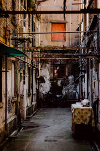 Abandoned alley amidst buildings in city