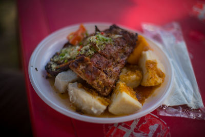 High angle view of meal served in plate