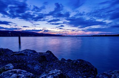 Scenic view of sea against sky at sunset