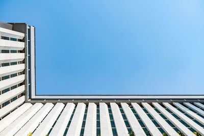 Low angle view of building against clear blue sky