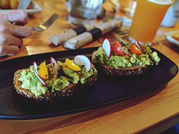 Close-up of meal served on table