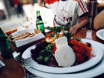 Close-up of food in plate on table