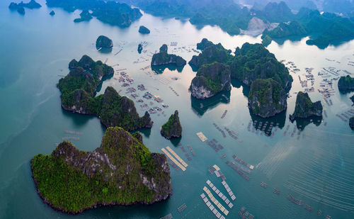 High angle view of boats in sea