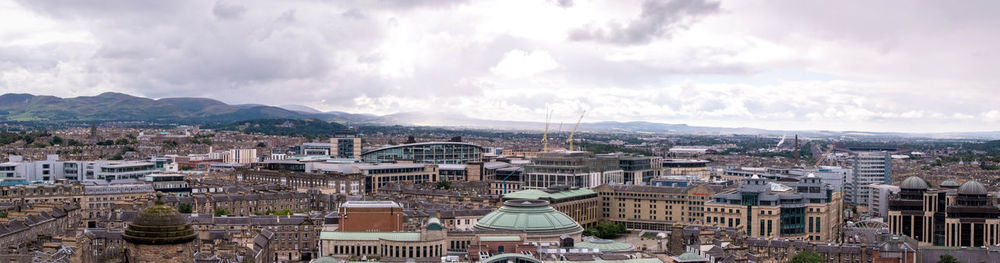 High angle shot of townscape against sky