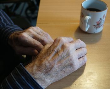 Close-up of coffee cup on table