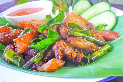 High angle view of food in plate