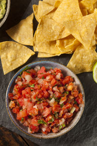 High angle view of food in bowl on table