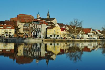 Houses reflecting on lake