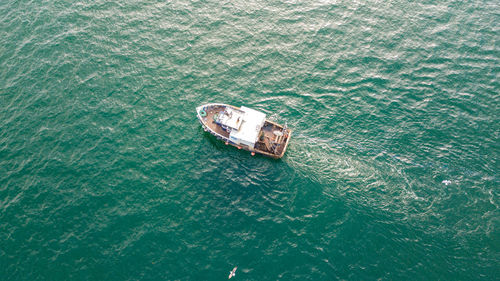 High angle view of boat in sea