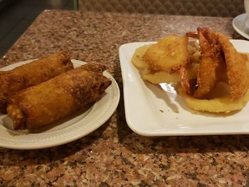 High angle view of dessert in plate on table