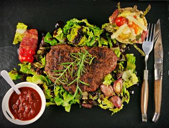 High angle view of meal served in plate