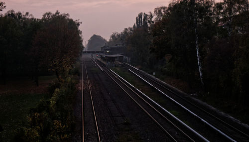 High angle view of railroad tracks against sky