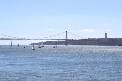 Bridge over river against blue sky