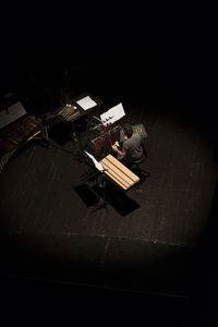 High angle view of book on table at night