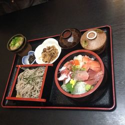 High angle view of meal served on table