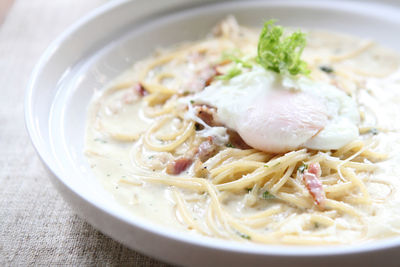 Close-up of pasta in bowl on table