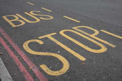 High angle view of bus stop on road