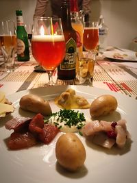 Close-up of food served on table