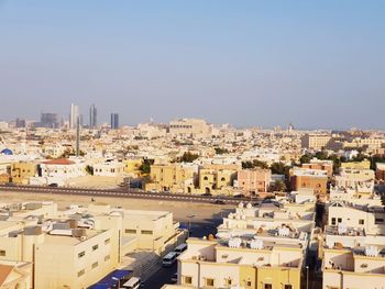 High angle view of townscape against clear sky