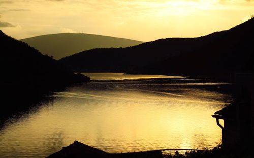 Scenic view of lake against sky during sunset