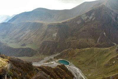 Aerial view of pond on landscape