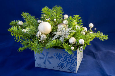 Close-up of christmas decorations on table