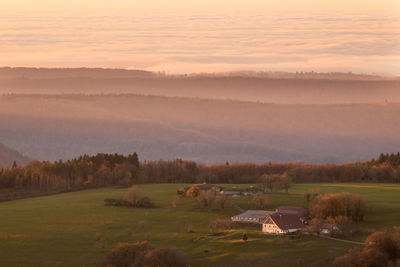 Sunset from the belvedere of the roche de hautepierre in the haut-doubs in france